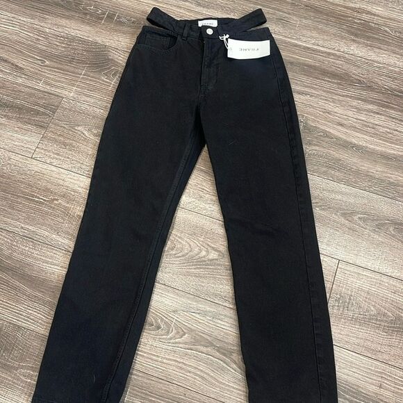 FRAME DENIM Le High & Tight Waist Cutout Straight Leg Jeans in Black Size 25 - Picture 3 of 15